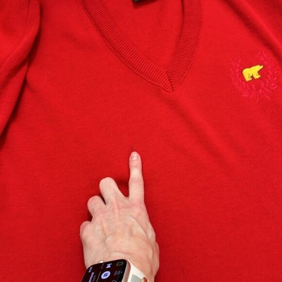 Vintage red v neck golden bear sweater jacket Nicholson crest large L - Picture 10 of 10